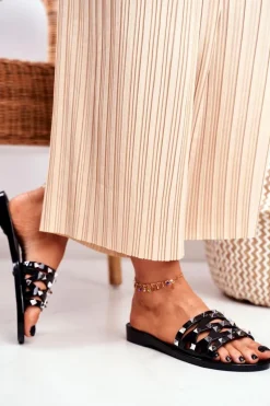 Damskie Klapki Czarne Gumowe Ćwieki Patty