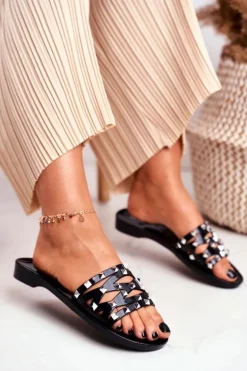 Damskie Klapki Czarne Gumowe Ćwieki Patty