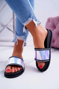 Damskie Klapki Czarne Opalizujące Nerdo