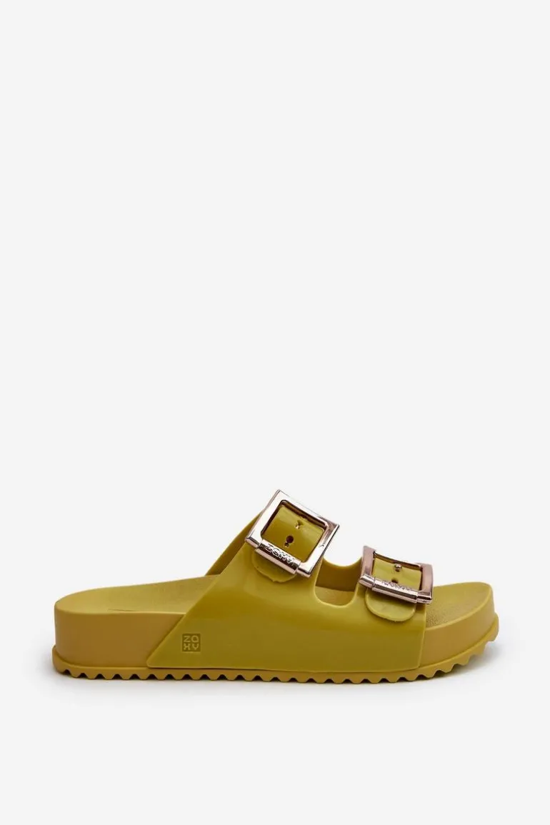 Damskie Klapki Gładkie ZAXY LL285077 Limonkowe