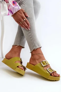 Damskie Klapki Gładkie ZAXY LL285077 Limonkowe