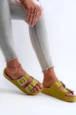 Damskie Klapki Gładkie ZAXY LL285077 Limonkowe