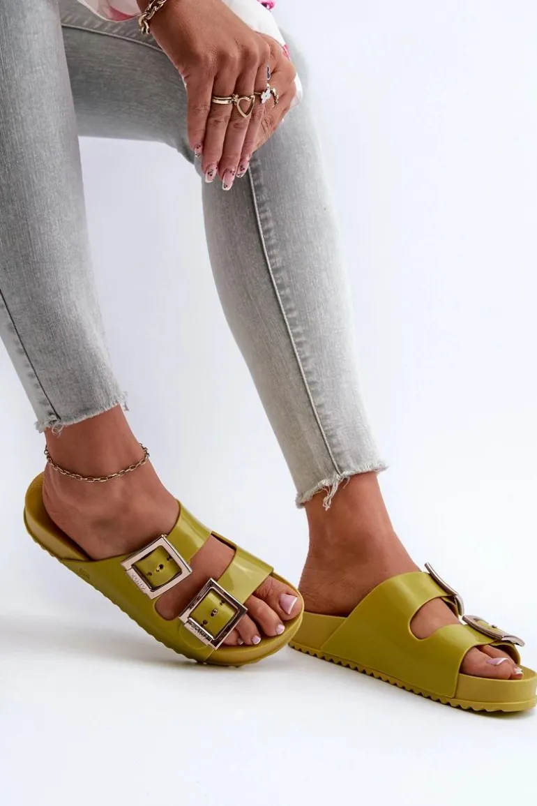 Damskie Klapki Gładkie ZAXY LL285077 Limonkowe