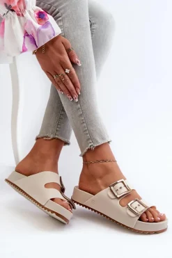 Damskie Klapki Gładkie ZAXY NN285058 Jasnobeżowe