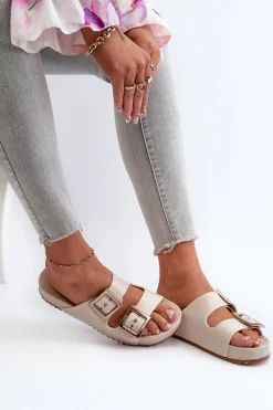 Damskie Klapki Gładkie ZAXY NN285058 Jasnobeżowe