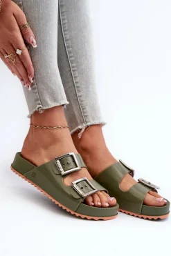 Damskie Klapki Gładkie ZAXY NN285057 Ciemnozielone