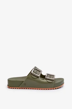 Damskie Klapki Gładkie ZAXY NN285057 Ciemnozielone