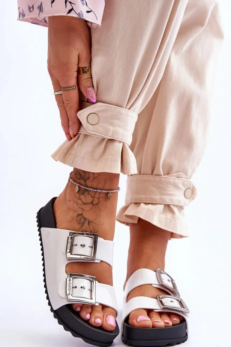 Damskie Klapki Gładkie ZAXY HH285159 Białe