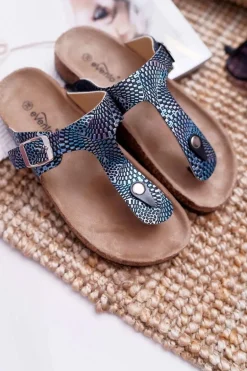 Damskie Klapki Granatowe Japonki Baisan