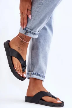 Damskie Klapki Japonki Na Platformie Czarne Bellitta