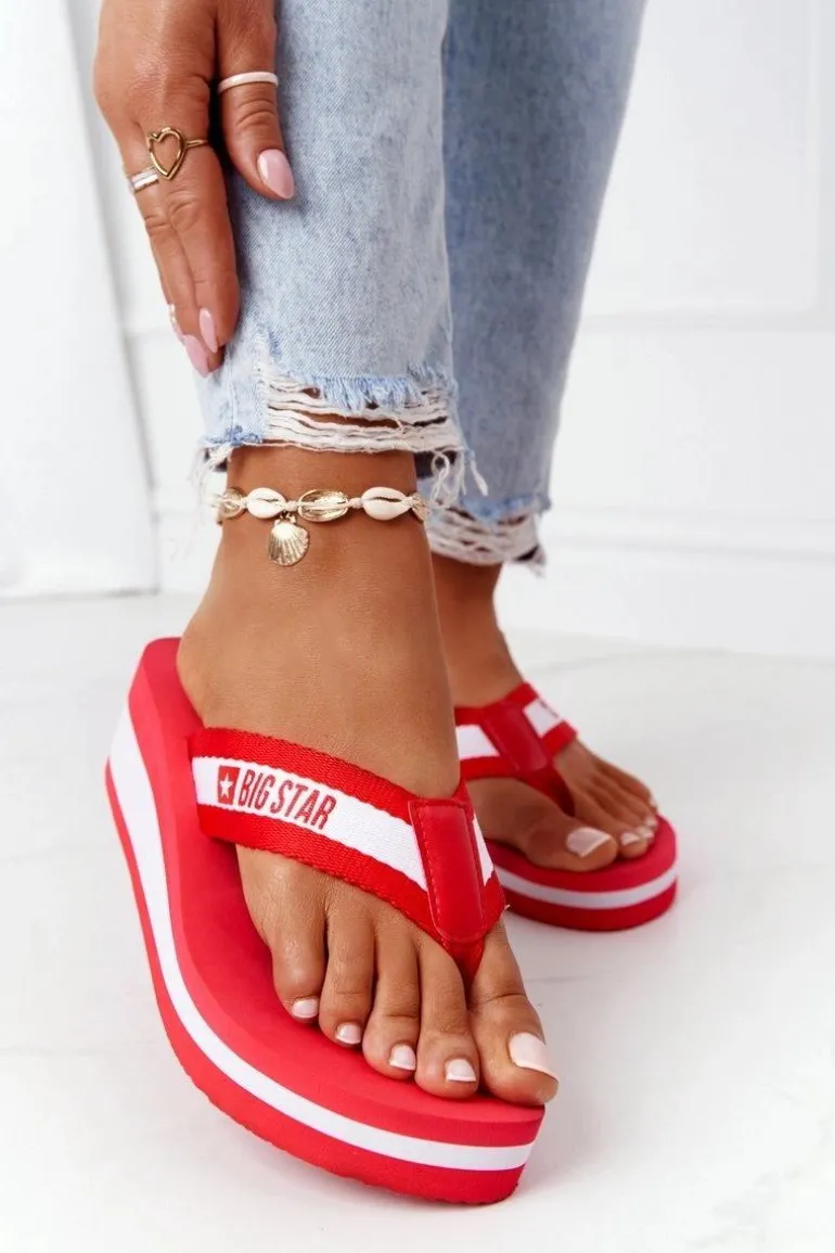 Damskie Klapki Japonki Na Koturnie Big Star HH274A095 Czerwone