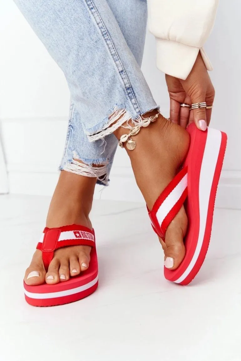 Damskie Klapki Japonki Na Koturnie Big Star HH274A095 Czerwone