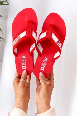 Damskie Klapki Japonki Na Koturnie Big Star HH274A095 Czerwone