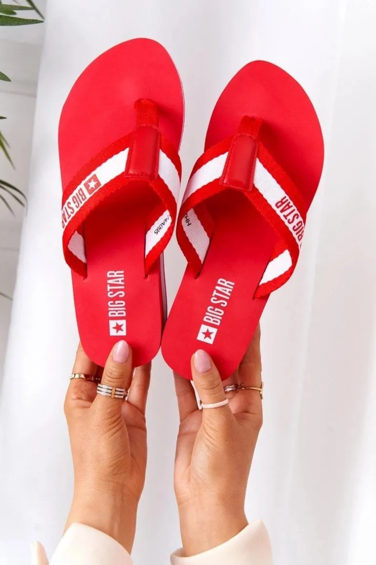 Damskie Klapki Japonki Na Koturnie Big Star HH274A095 Czerwone