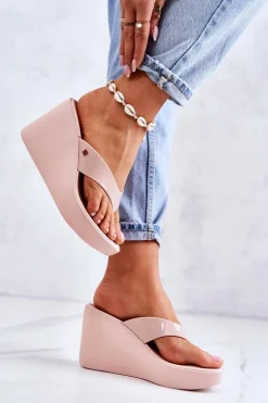 Damskie Klapki Japonki Na Koturnie ZAXY HH285294 Nude