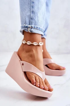 Damskie Klapki Japonki Na Koturnie ZAXY HH285294 Nude