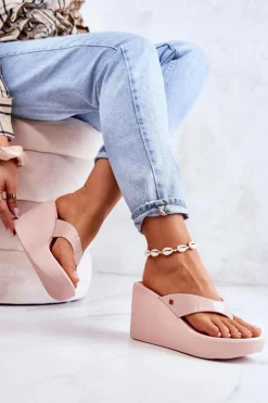 Damskie Klapki Japonki Na Koturnie ZAXY HH285294 Nude