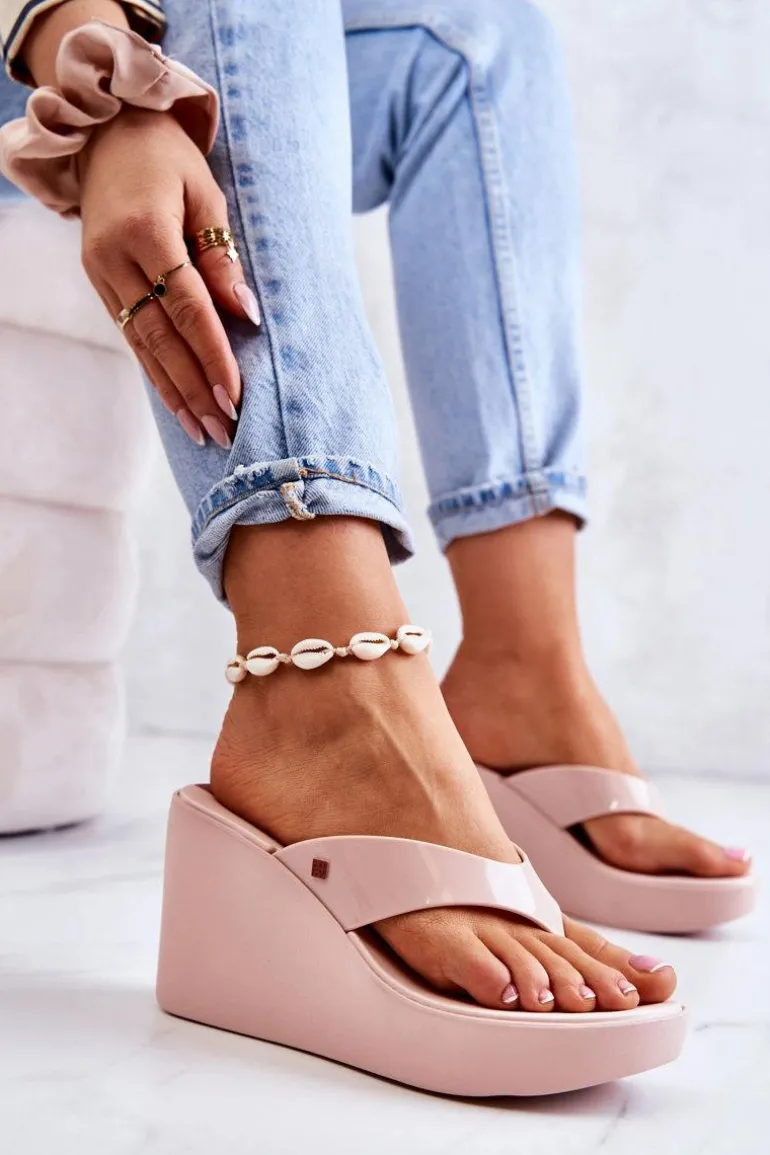 Damskie Klapki Japonki Na Koturnie ZAXY HH285294 Nude