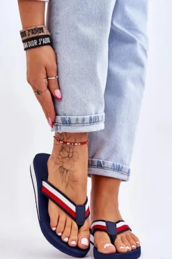 Damskie Klapki Japonki Na Platformie Big Star LL274779 Granatowe