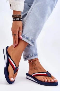 Damskie Klapki Japonki Na Platformie Big Star LL274779 Granatowe