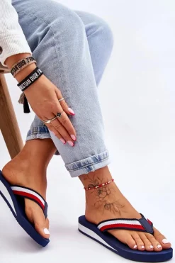 Damskie Klapki Japonki Na Platformie Big Star LL274779 Granatowe