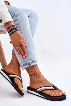 Damskie Klapki Japonki Na Platformie Big Star LL274781 Czarne