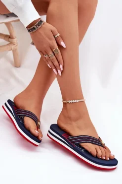 Damskie Klapki Japonki Na Koturnie Big Star RR274A126 Granatowe