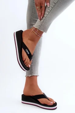 Damskie Klapki Japonki Na Koturnie Big Star JJ274A332 Czarne