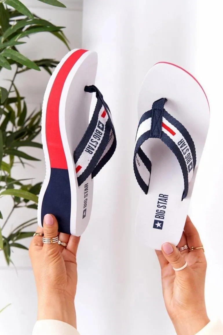 Damskie Klapki Japonki Na Koturnie Big Star HH274A093 Białe