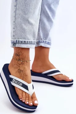 Damskie Klapki Japonki Na Koturnie Big Star HH274A094 Granatowe