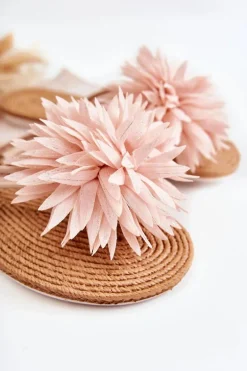 Damskie Klapki Japonki Z Materiałową Ozdobą Jasnoróżowe Eviana