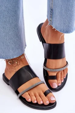 Damskie Klapki Japonki Z Ozdobnym Paskiem Czarne Sublime