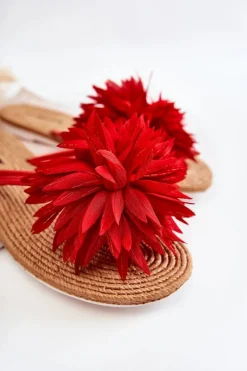 Damskie Klapki Japonki Z Materiałową Ozdobą Czerwone Eviana