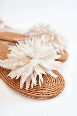 Damskie Klapki Japonki Z Materiałową Ozdobą Białe Eviana