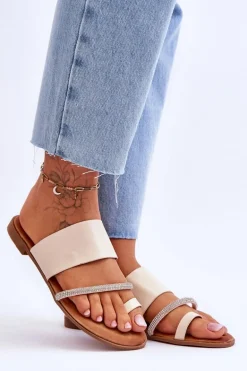 Damskie Klapki Japonki Z Ozdobnym Paskiem Beżowe Sublime