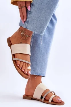 Damskie Klapki Japonki Z Ozdobnym Paskiem Beżowe Sublime