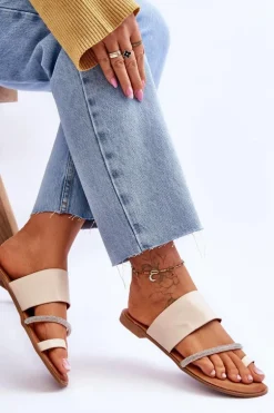 Damskie Klapki Japonki Z Ozdobnym Paskiem Beżowe Sublime