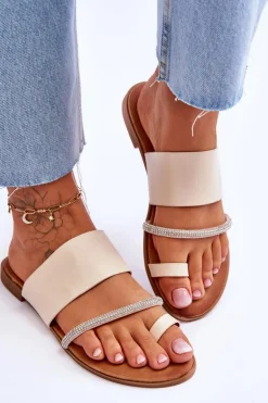 Damskie Klapki Japonki Z Ozdobnym Paskiem Beżowe Sublime