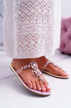 Damskie Klapki Lu Boo Japonki Kryształy Różowe Conathe