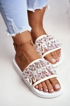 Damskie Klapki Lu Boo Kryształki Białe Bobbi