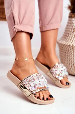 Damskie Klapki Lu Boo Kryształki Beżowe Bobbi