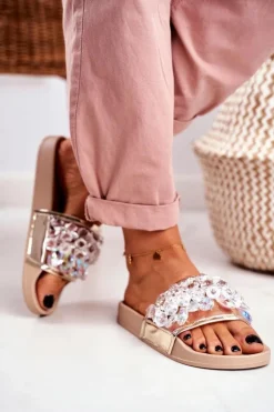 Damskie Klapki Lu Boo Kryształki Beżowe Bobbi