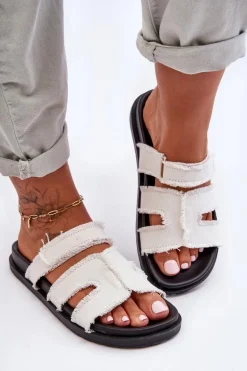 Damskie Klapki Materiałowe Na Rzep Białe Lamirose