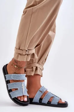 Damskie Klapki Materiałowe Na Rzep Niebieskie Lamirose