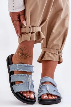 Damskie Klapki Materiałowe Na Rzep Niebieskie Lamirose