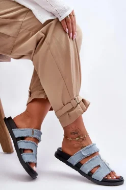 Damskie Klapki Materiałowe Na Rzep Niebieskie Lamirose