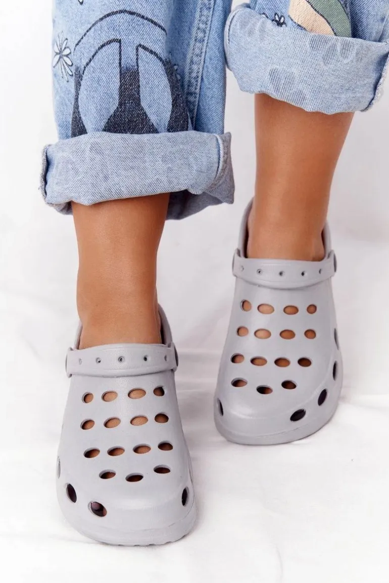 Damskie Klapki Na Basen Do Ogrodu Szare Piankowe EVA