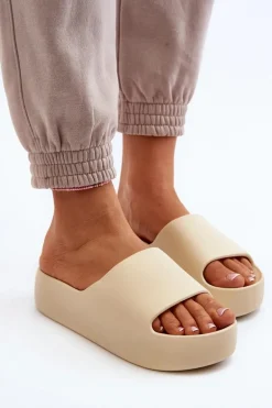 Damskie Klapki Na Grubej Podeszwie Beżowe Oreithano