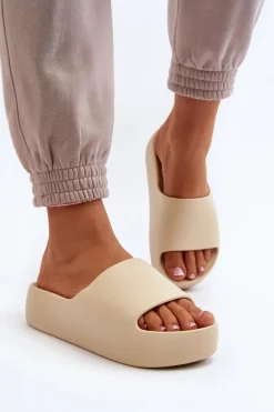 Damskie Klapki Na Grubej Podeszwie Beżowe Oreithano