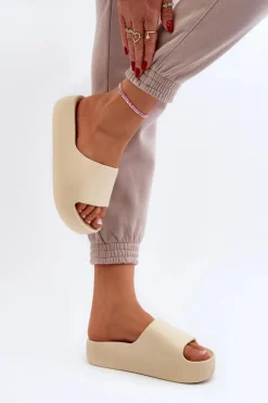 Damskie Klapki Na Grubej Podeszwie Beżowe Oreithano